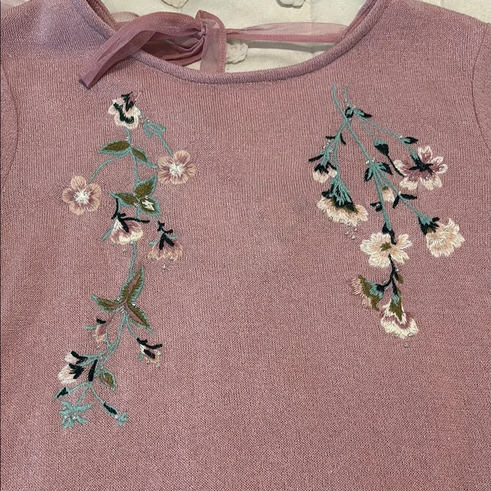 Pink Floral Embroidered Ruffle Top - Picture 2 of 6